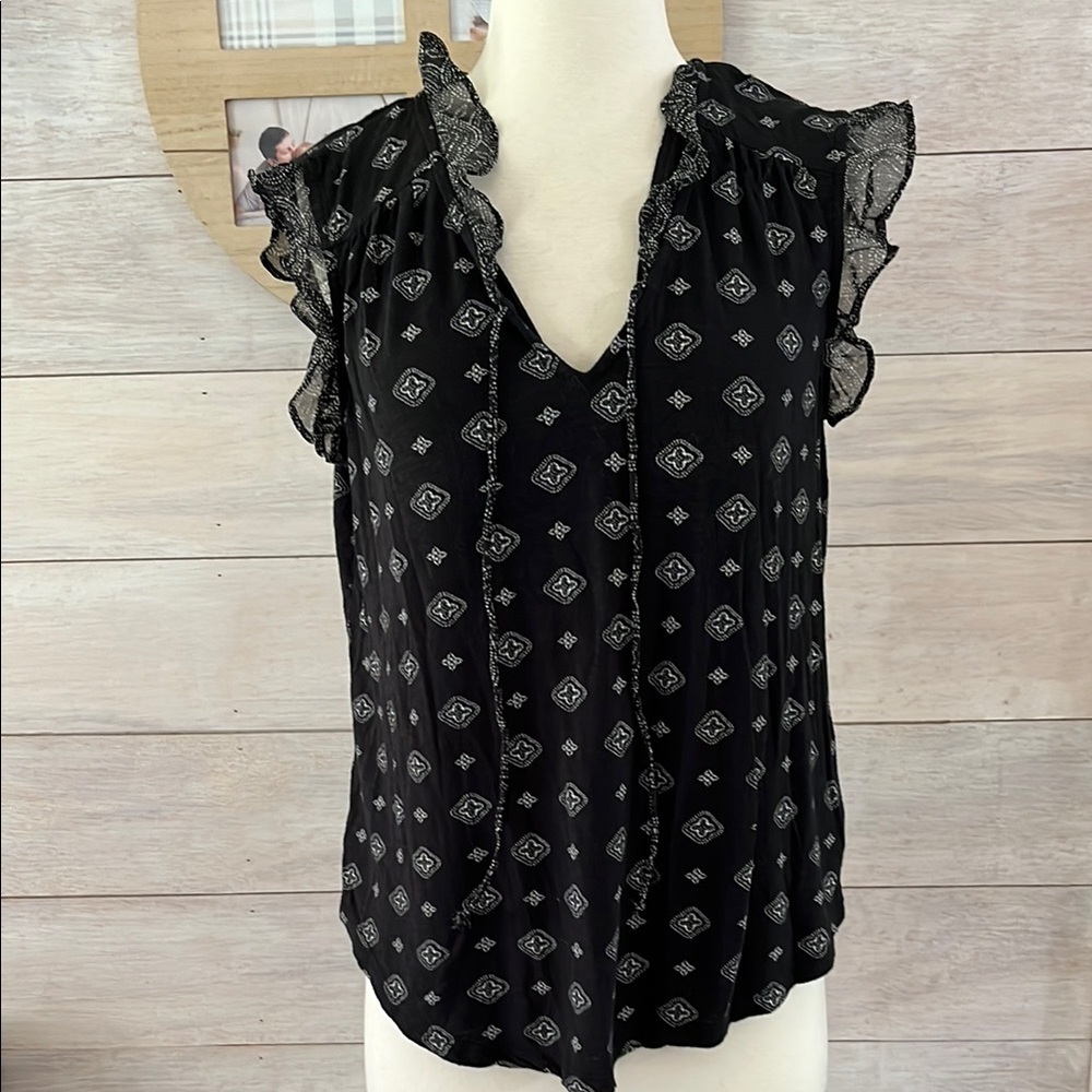 Lucky Brand Black Patterned Women's Top M